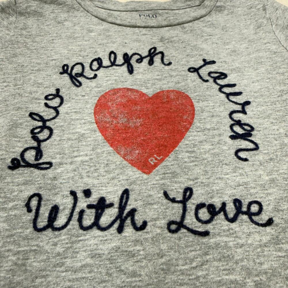 Polo Ralph Lauren Girls Tee With Love Heart Graphic Gray T-Shirt Vday